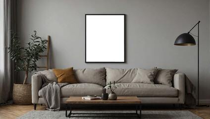 Frame mockup, ISO A paper size. Living room wall poster mockup, Interior mockup with house background