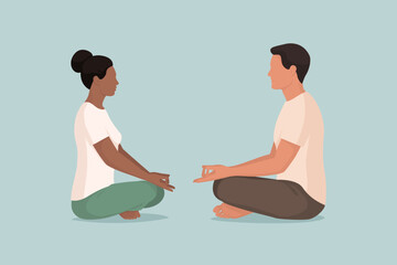 Couple practicing meditation and yoga together - 758953968