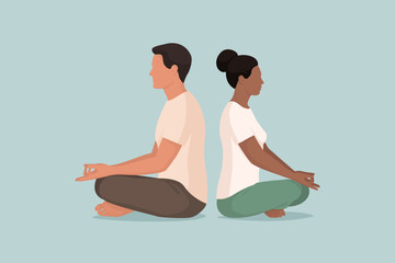 Couple practicing meditation and yoga together