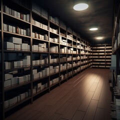 illustration of A modern reference room shelves filled with folders, Generative ai