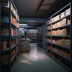 illustration of A modern reference room shelves filled with folders, Generative ai