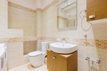 modern bathroom room with toilet and washing machine