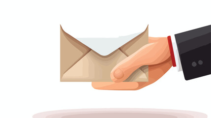 Hand with envelope mail isolated icon flat vector 