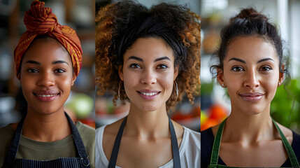 Black Women in Food Service: Radiant Smiles, Professionalism, and Inclusive Excellence - obrazy, fototapety, plakaty