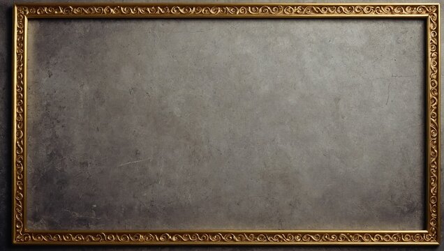 Rectangle vintage gold frame for web presentation, double line horizontal border in oriental style for 16x9 work project