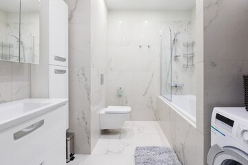 modern bathroom room with toilet and washing machine