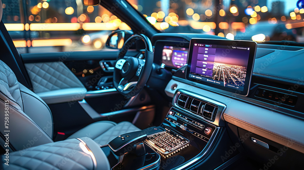 Poster computer desk in car interior. generative ai.