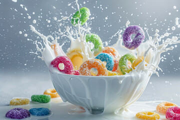 Whimsical Breakfast: Splashed Fruit Loops in Creamy Pastels