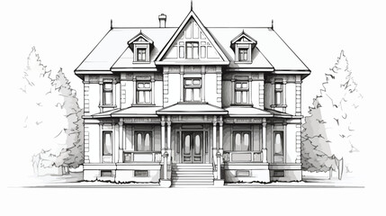 House architectural sketch flat vector