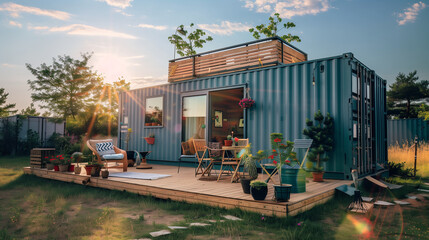 Modern tiny house made of old shipping containers