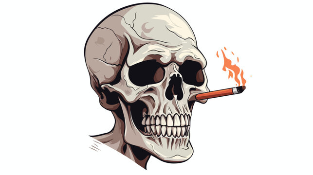 Human smoker skull hold cigarette on mouth