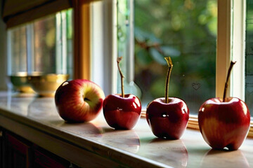 The red apple, plump and inviting, radiates a luscious hue, enticing all with its crisp texture and sweet promise of orchard-fresh delight.





 - obrazy, fototapety, plakaty