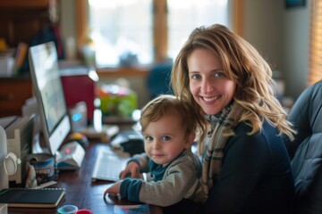 single mom working remote from home, trying to take care of a child at the same time