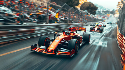 A photo of the Monaco Grand Prix, with racing cars speeding