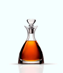 Premium cognac bottle, uniquely shaped, isolated on white background 