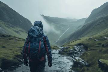 Into the Storm: Outdoor Trekking in Inclement Weather - obrazy, fototapety, plakaty
