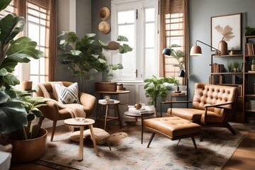 Fototapeta na wymiar a cozy reading corner with a mix of vintage and modern elements, soft textures, and a warm color palette, creating a retreat within the living room ambiance.