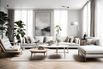 a minimalist lounge area featuring clean lines, monochromatic tones, and curated decor, achieving a sense of calm and sophistication in modern interior design.