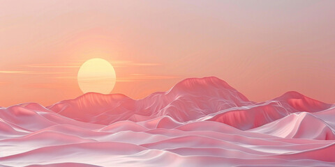 Majestic Pink Mountain Range Silhouetted Against Rising Sun in Stunning 3D Rendering