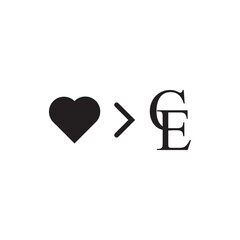 Love is more than money ECU symbol. Euro currency symbol. Heart sign more C E.