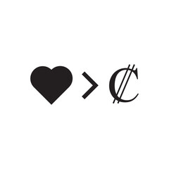 Love is more than money Costa Rican colon. Heart sign bigger with two diagonal lines through it