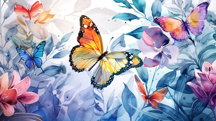 A vibrant butterfly pattern background with an array of colorful butterflies in flight