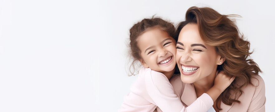 Mother's day ,studio shot of happy and daughter hug together with love