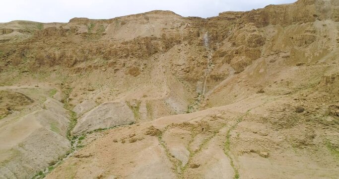 Aerial view of beautiful, high, natural landscape over desert canyon, Jericho Governorate, Palestine.