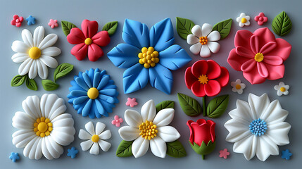 flowers made of plasticine on a gray background