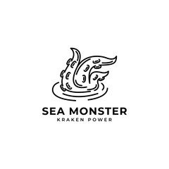 Sea Monster Kraken Octopus Tentacles Emerging From the Surface of Seawater Logo Icon Vector Illustration
