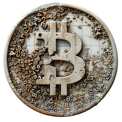 Digital Bitcoin Constructed From Letters and Numbers - Cut out, Transparent background