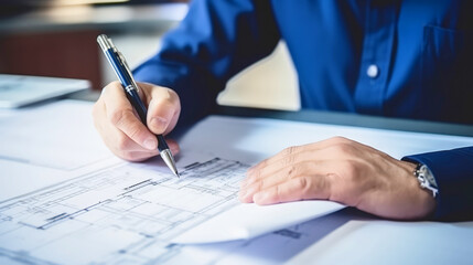 Businessman , engineer man, Architect drawn architecture or sign  the contract for construct to make a building