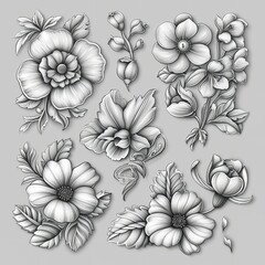Set of Floral Elements for Design. 3Dillustrat