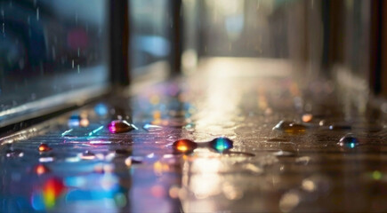 Multishade color water droplets cascade like liquid jewels, each one a prism of hues reflecting the brilliance of the world around them, creating a mesmerizing mosaic of nature's artistry.
 - obrazy, fototapety, plakaty
