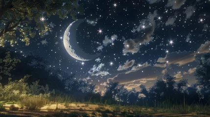 Foto auf Acrylglas A tranquil full moon night scene depicting a serene landscape illuminated by the soft glow of the moonlight © Sundas