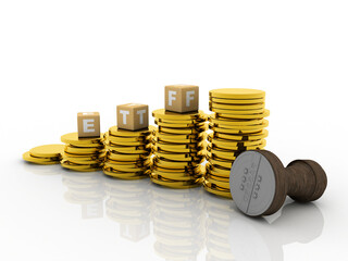 3d illustration Exchange Traded Fund with gold coin