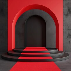 Abstract Geometric Black Podium with Red Carpet