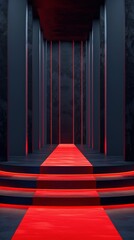 Fototapeta premium Abstract Geometric Black Podium with Red Carpet