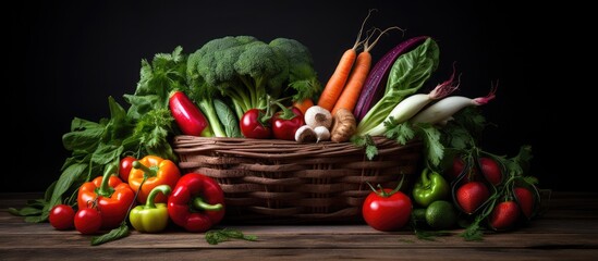 Basket of fresh produce on white table top