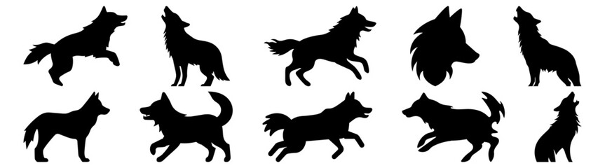 Wolf  silhouette set vector design big pack of illustration and icon