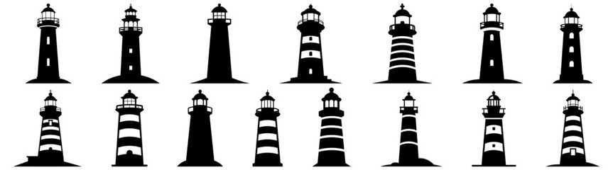 Lighthouse silhouette set vector design big pack of illustration and icon