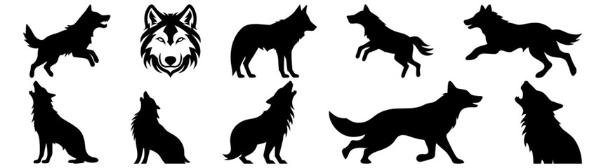 Wolf  silhouette set vector design big pack of illustration and icon - obrazy, fototapety, plakaty