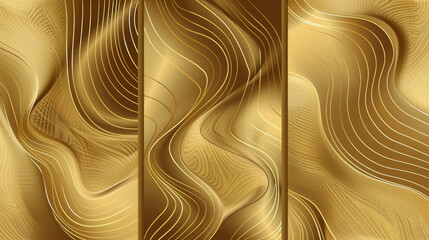 Abstract background with lines and waves in gold color