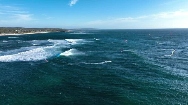 Aerial view of windsurfing in Gnarabup, Western Australia.