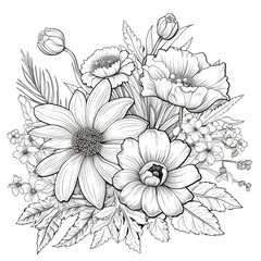 A beautiful flower bouquet. Coloring page for adult coloring book. Beautiful flower mosaic arrangement. Can be used for coloring, printing and card design