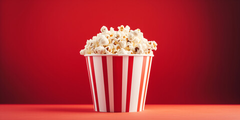 Popcorn paper bucket on red background