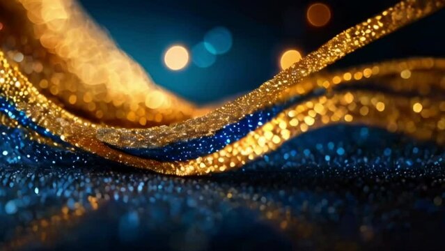  Animation golden light shine particles bokeh on navy blue background.