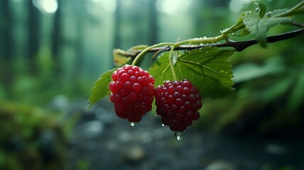 Bountiful Harvest: Juicy Raspberries Glistening on the Bough, Awaiting the Gentle Touch of Harvest, Nature's Bounty Captured in the Ripeness of Summertime Splendor.






