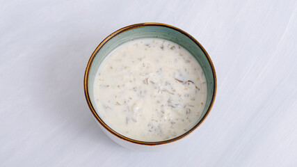 Dovga - Azerbaijani yogurt soup bowl	