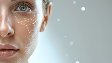 Womans Face A New Way to Radiance through Future Tech Cosmetics - obrazy, fototapety, plakaty